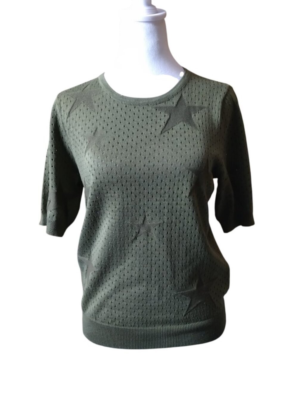 Premise Size Medium Olive Green Loose Knit Sweater  Short Sleeve Stars Casual